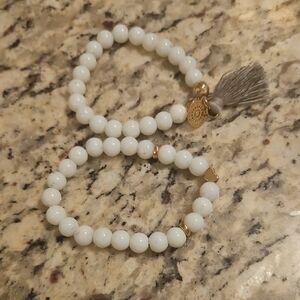 Elegant White Beaded Bracelet Set